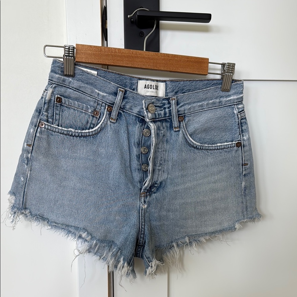 AGOLDE Parker Light Blue Cutoff Denim Shorts 23